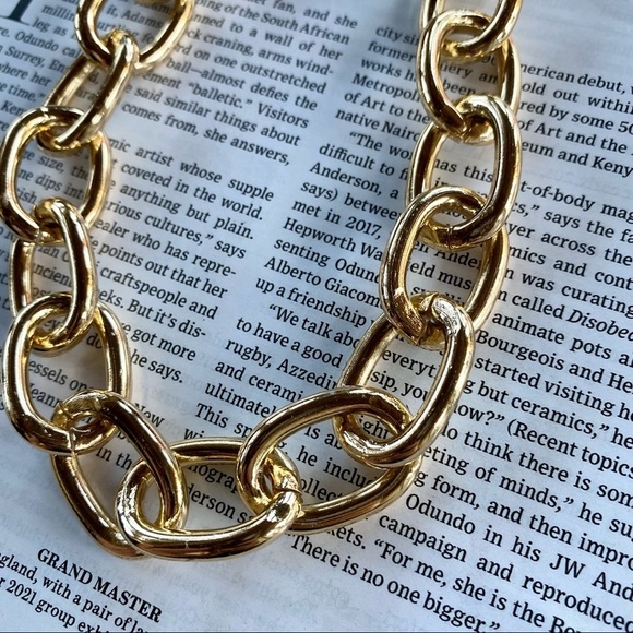 Thick Gold Chain Link Necklace Chunky Style Luxe - Picture 2 of 3